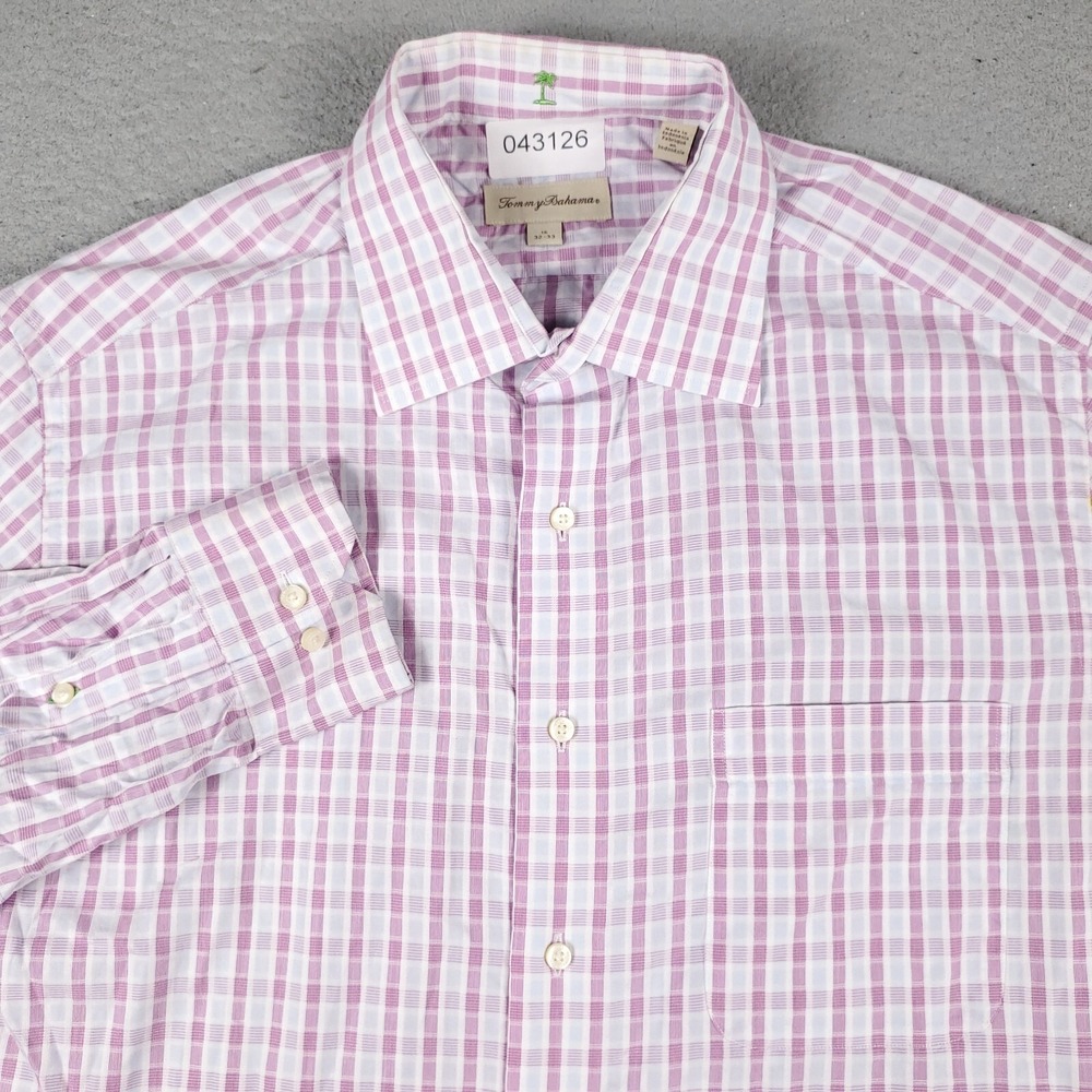 Tommy Bahama Mens 16 32/33 Purple Plaid Dress Button Up Long Sleeve Shirt
